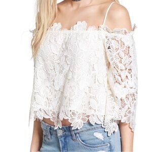 Astr Amalie White Floral Lace Cold Shoulder Off Shoulder Blouse Top Adjustable